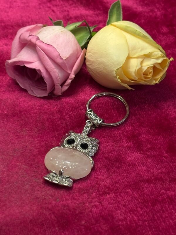 Rose Quartz Owl Keychain
